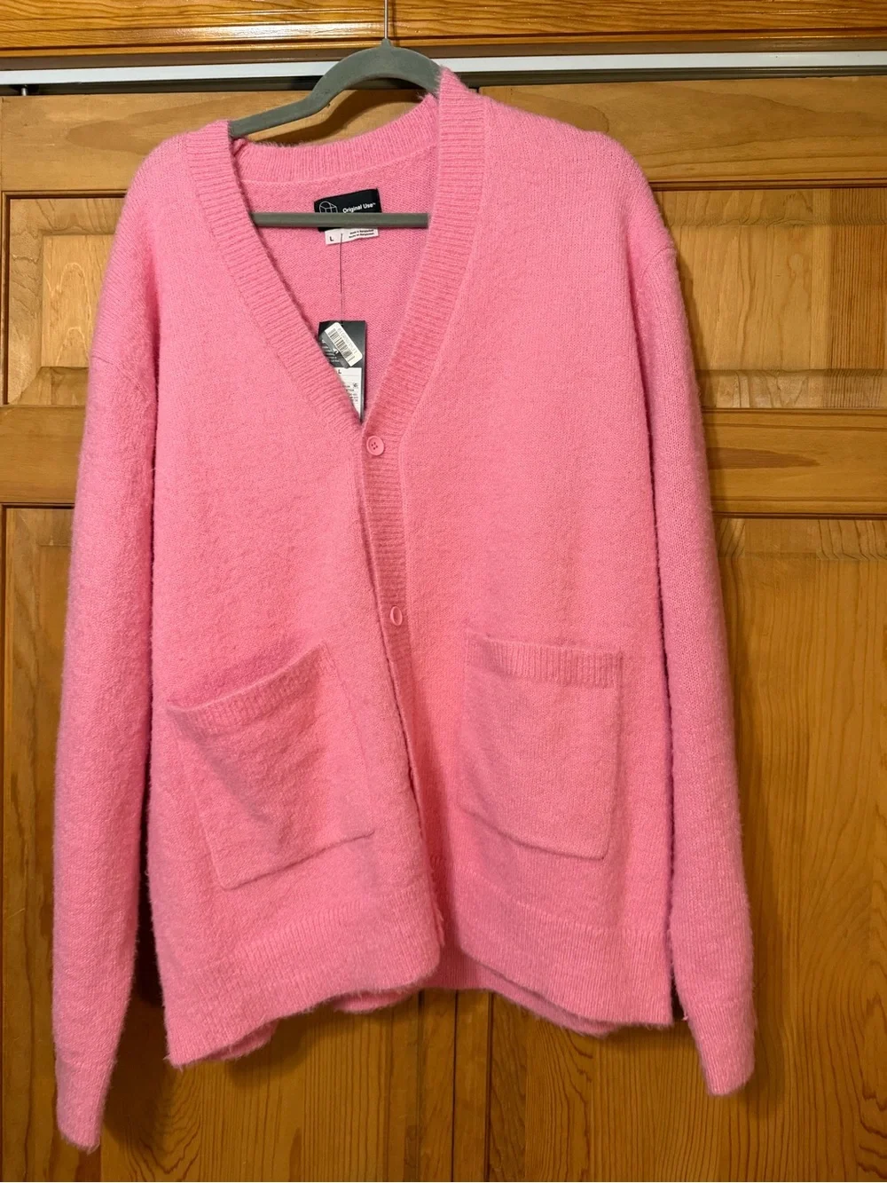 Original Use Soft Pink Women's V-Neck Cardigan with Pockets